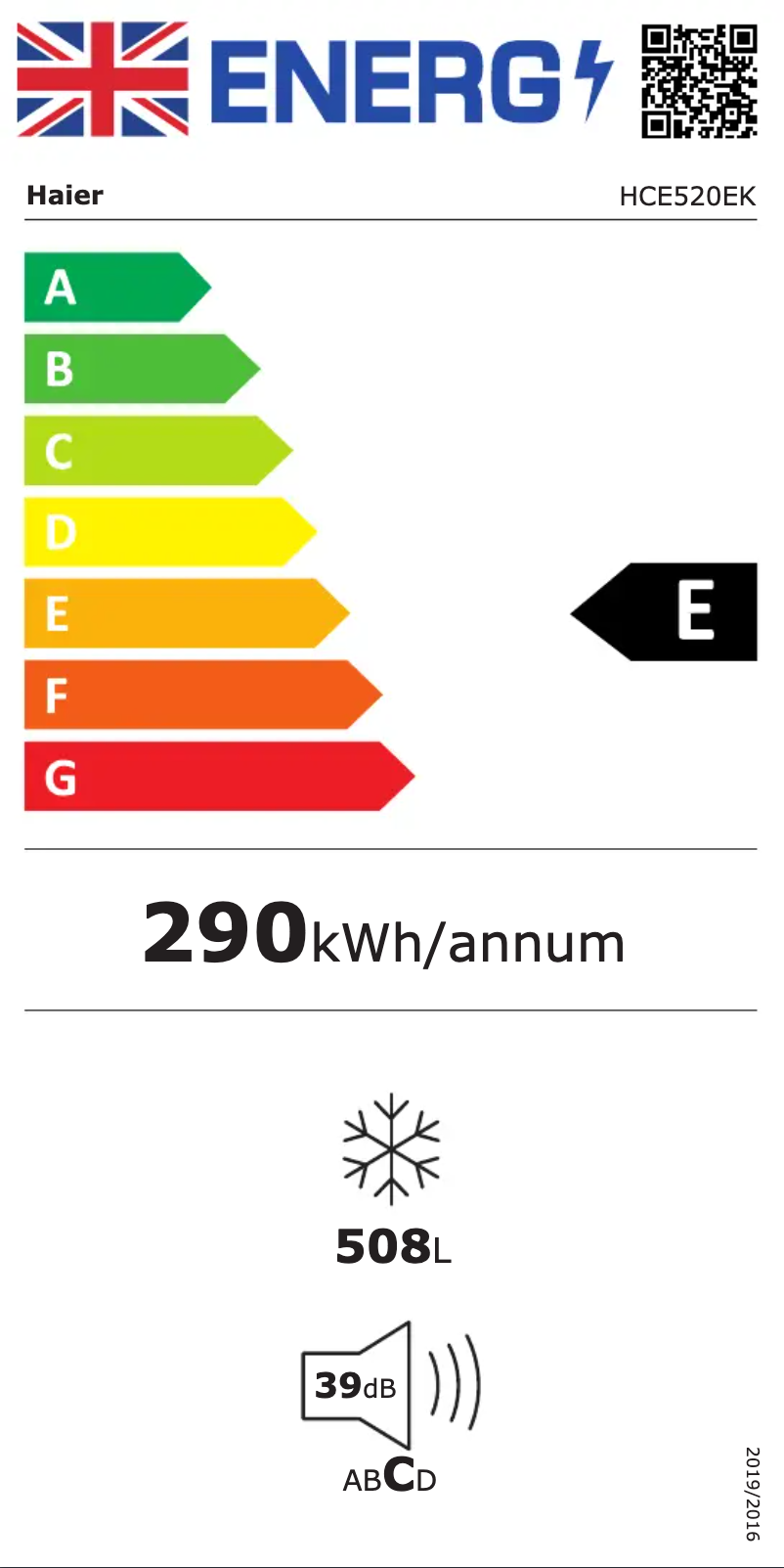 Page 1 de la notice Label énergétique Haier HCE520EK