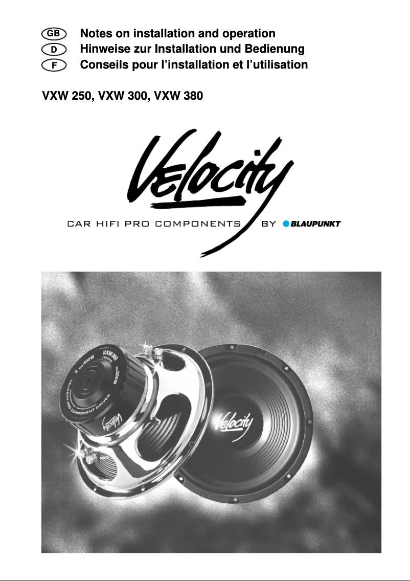 Página 1 del manual Manual de usuario Blaupunkt VXW 300 VELOCITY