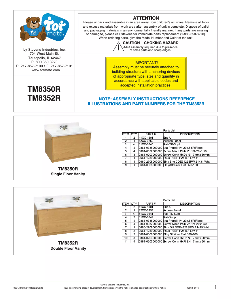 Page 1 de la notice Manuel utilisateur Tot Mate TM8350R