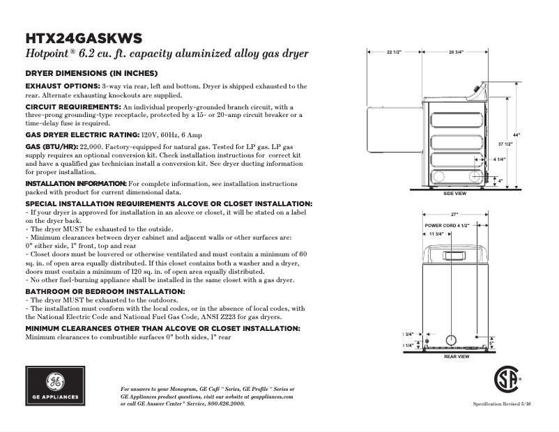 Page 1 de la notice Fiche technique Hotpoint HTX24GASKWS