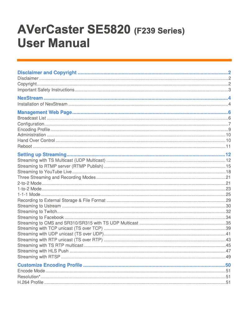 Page n°1 - Manuel utilisateur AVerMedia SE5820
