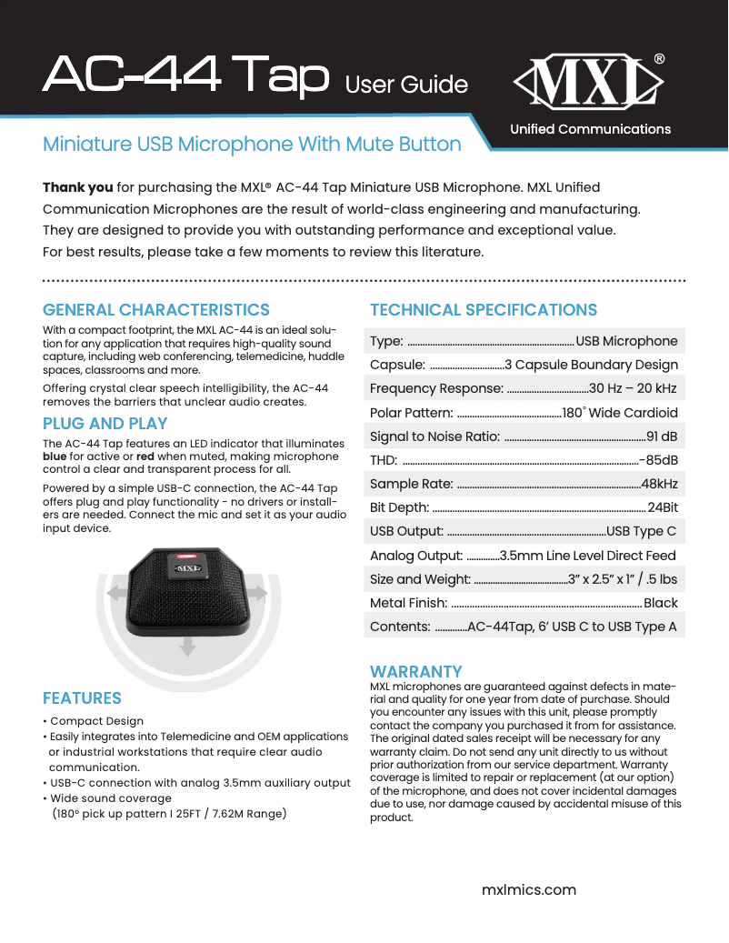 Page 1 de la notice Manuel utilisateur MXL AC-44