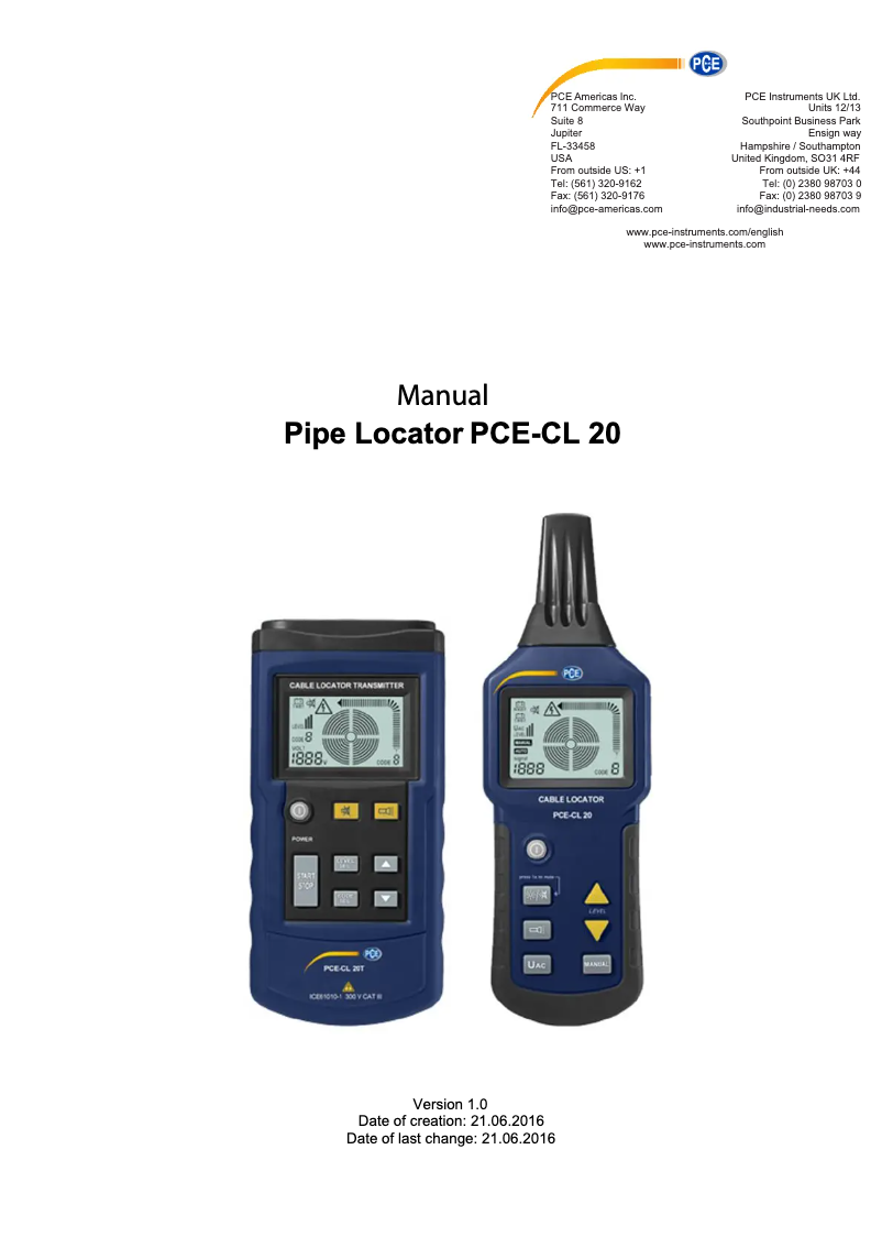 Page n°1 - Manuel utilisateur PCE Instruments PCE-CL 20