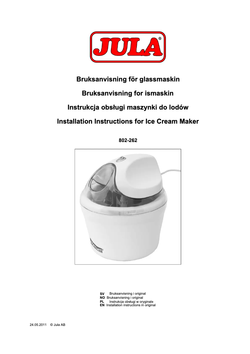 Image de la première page du manuel de l'appareil 802-262