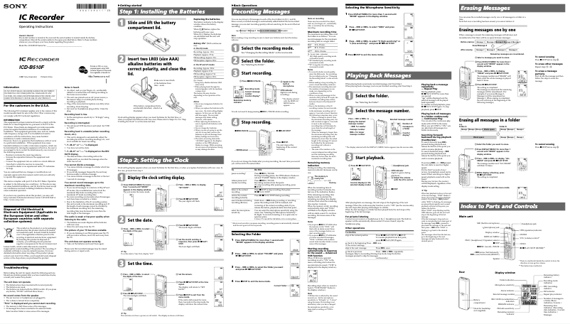 Image de la première page du manuel de l'appareil ICD-B510F