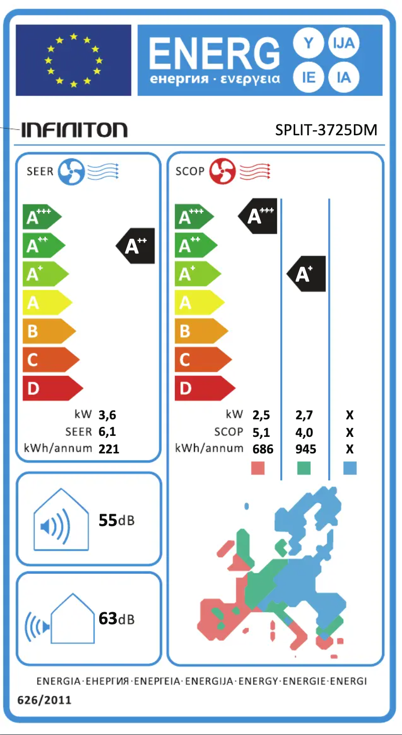 Page n°1 - Label énergétique Infiniton SPLIT-3725DM