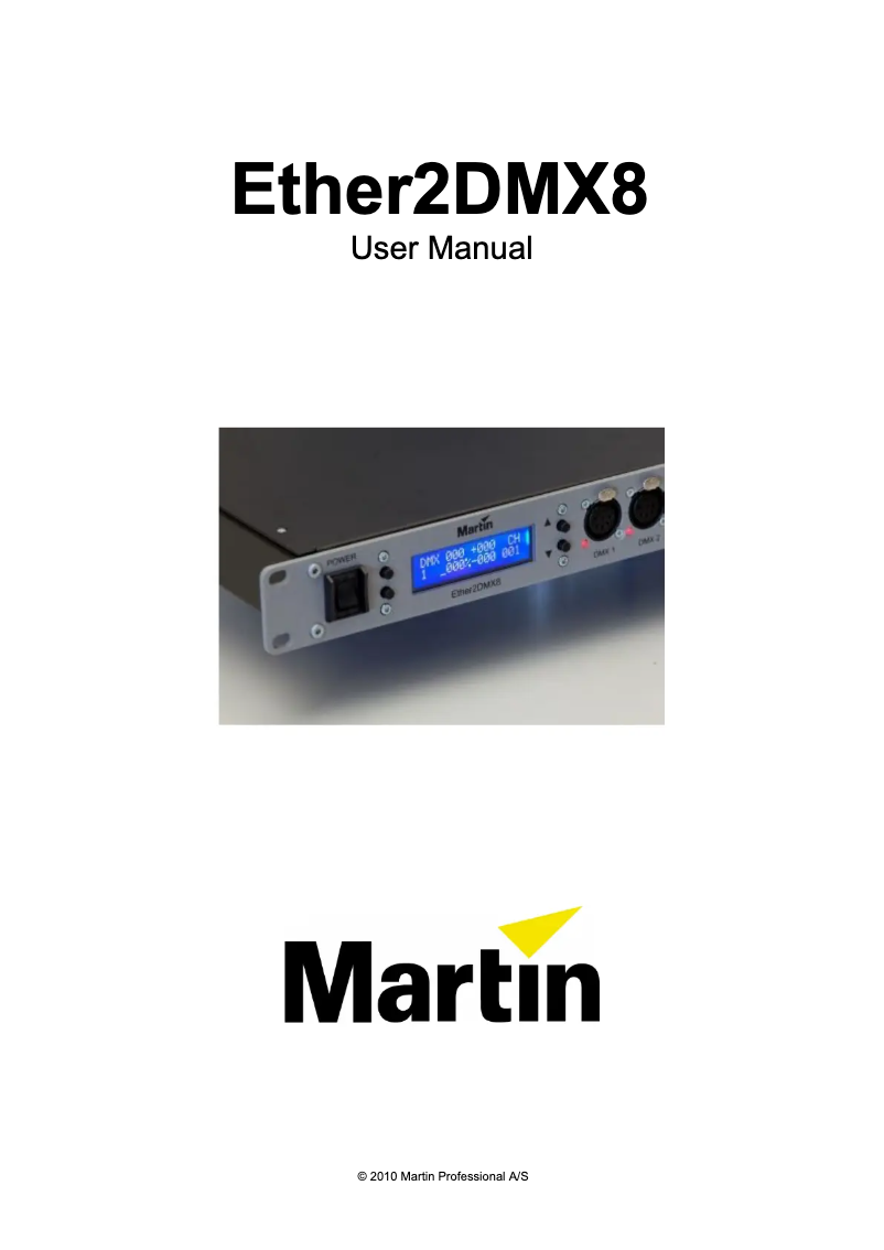Image de la première page du manuel de l'appareil Ether2DMX8
