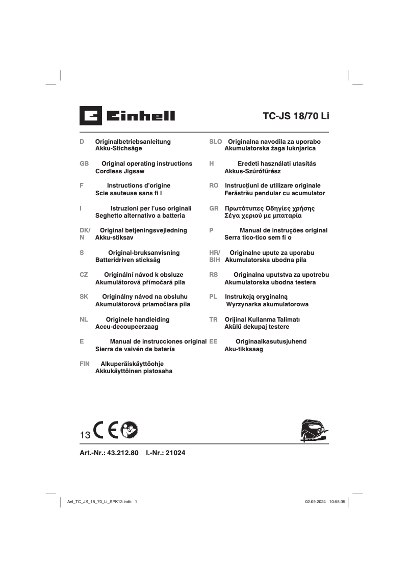 Page n°1 - Manuel utilisateur Einhell TC-JS 18/70 Li