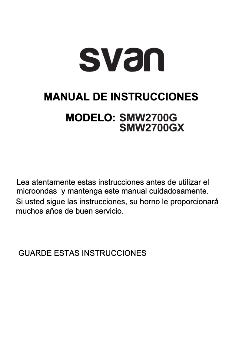 Page 1 de la notice Manuel utilisateur SVAN SMW2700GX