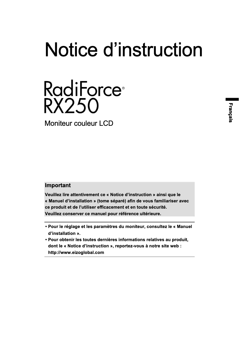Page 1 de la notice Manuel utilisateur Eizo RadiForce RX250