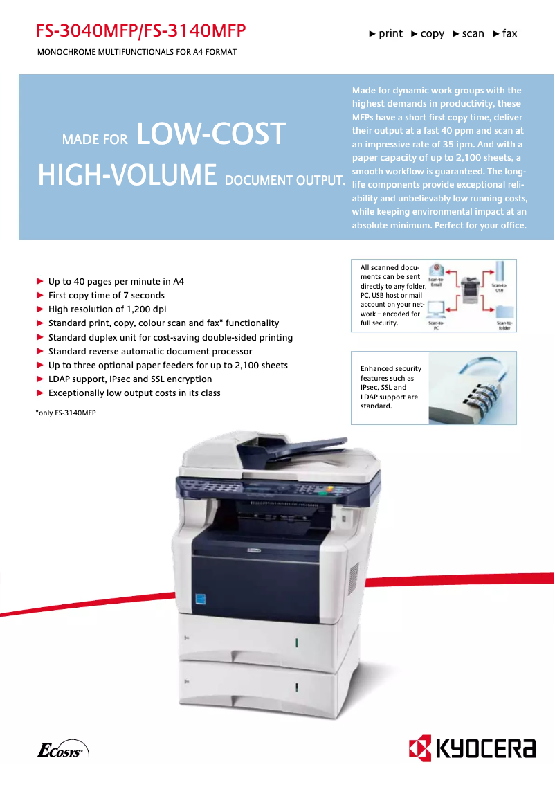 Page 1 de la notice Fiche technique Kyocera FS-3140MFP