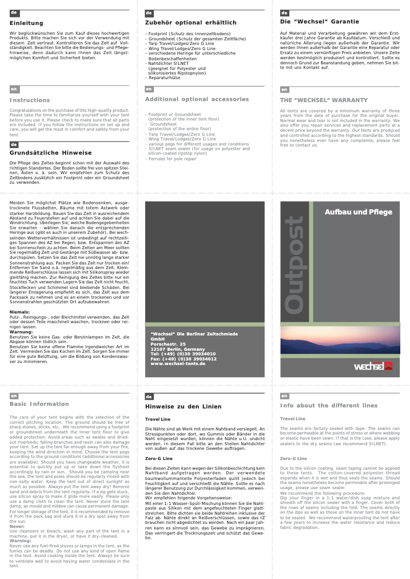 Page n°1 - Manuel utilisateur Wechsel Outpost 3 LL