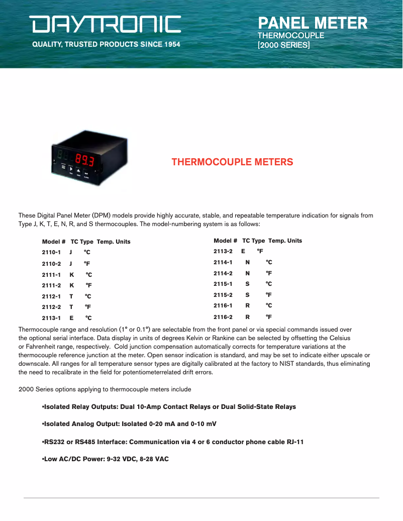 Page n°1 - Fiche technique Daytronic 2111-1