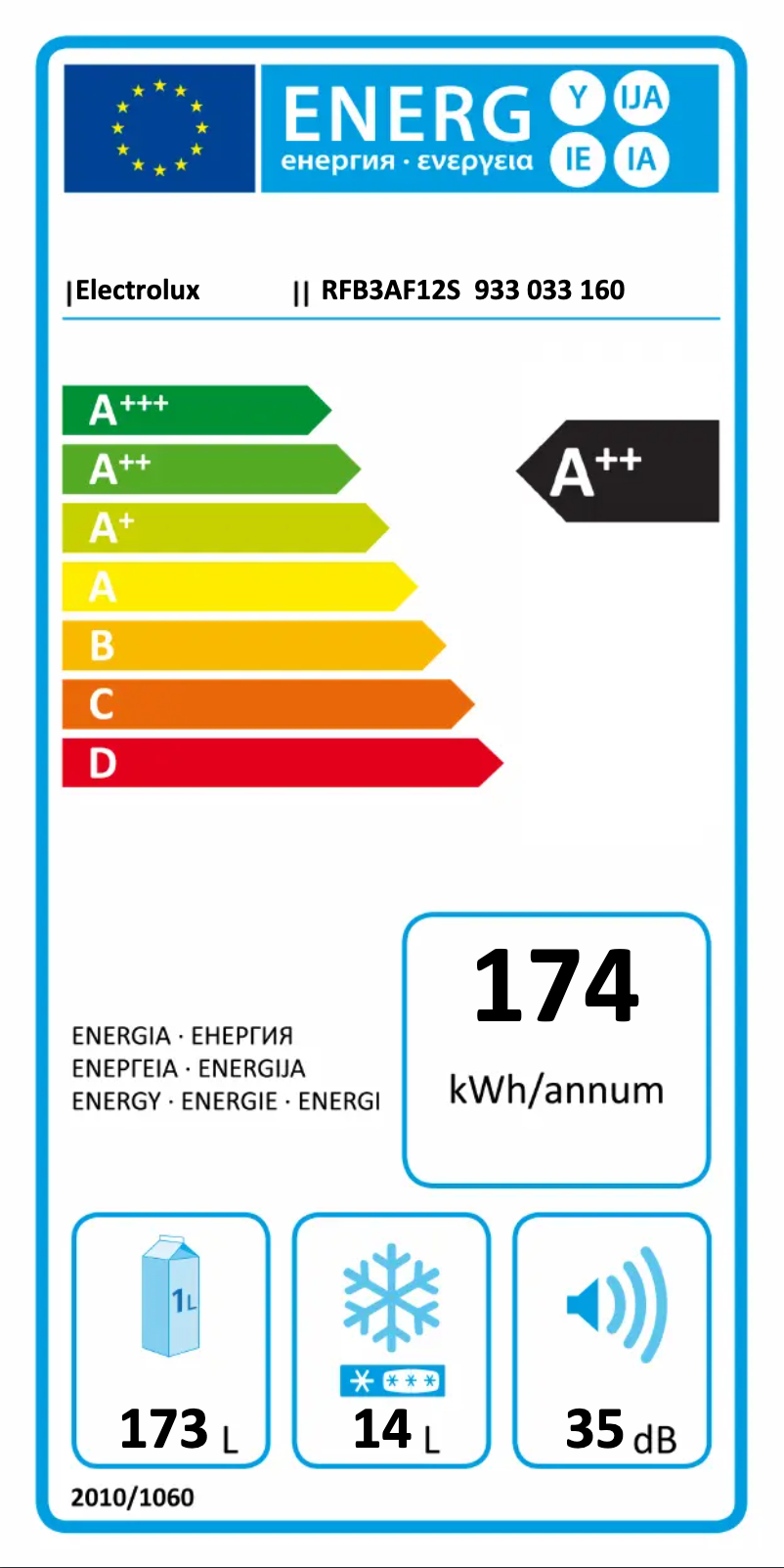 Page n°1 - Label énergétique Electrolux RFB3AF12S