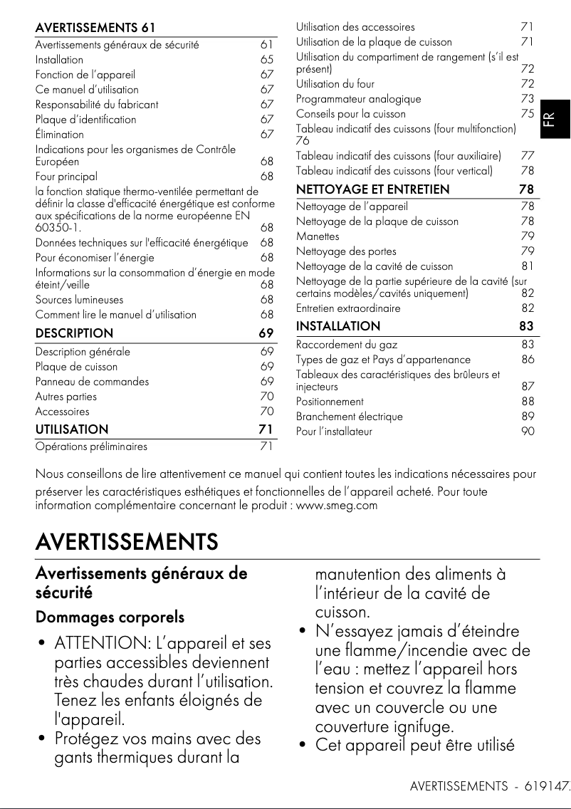 Page n°1 - Manuel utilisateur Smeg CX103GMBL