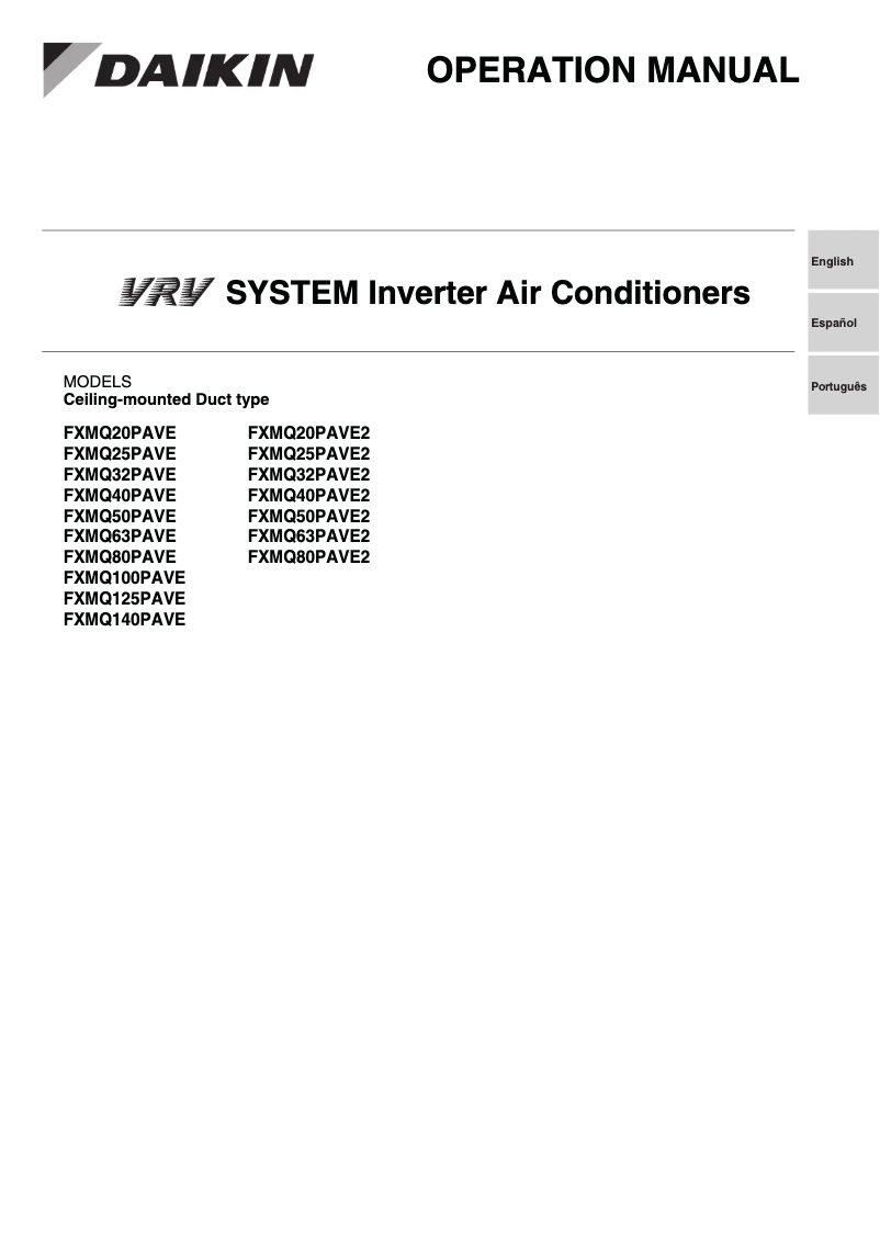 Page 1 de la notice Manuel utilisateur Daikin FXMQ140PAVE