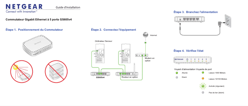 Page n°1 - Guide d'installation Netgear GS605v4
