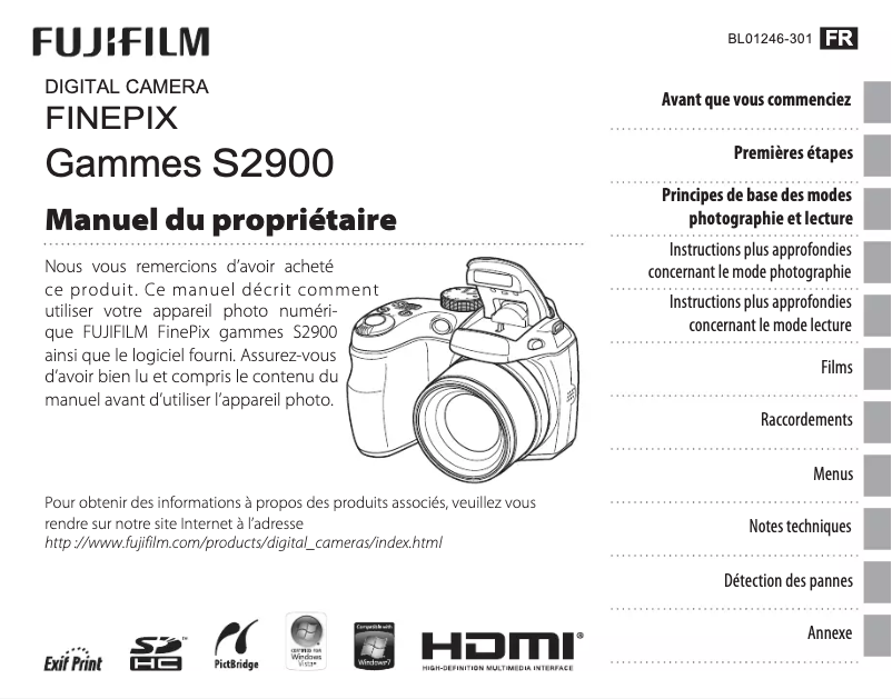 Page n°1 - Manuel utilisateur Fujifilm FinePix S2900