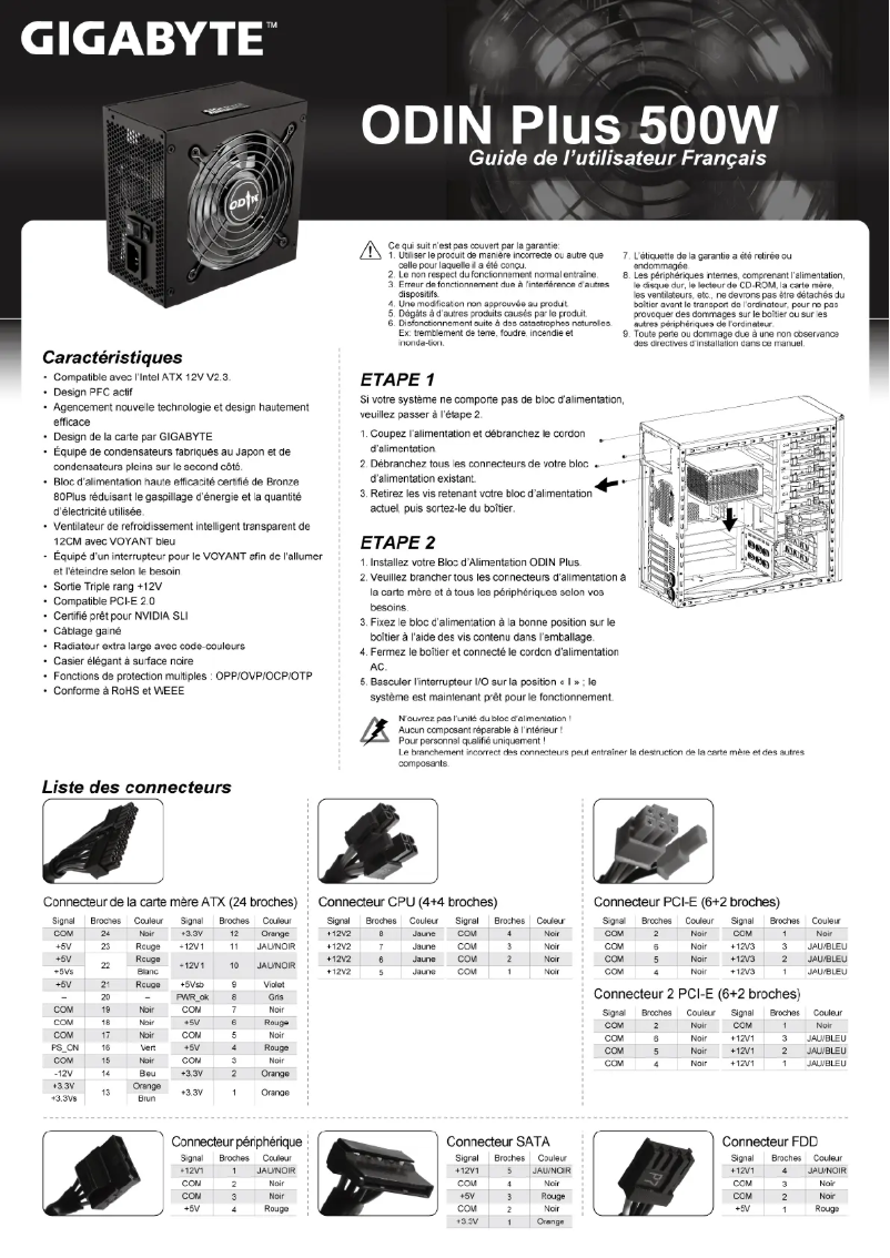 Page n°1 - Manuel utilisateur Gigabyte ODIN Plus 500W
