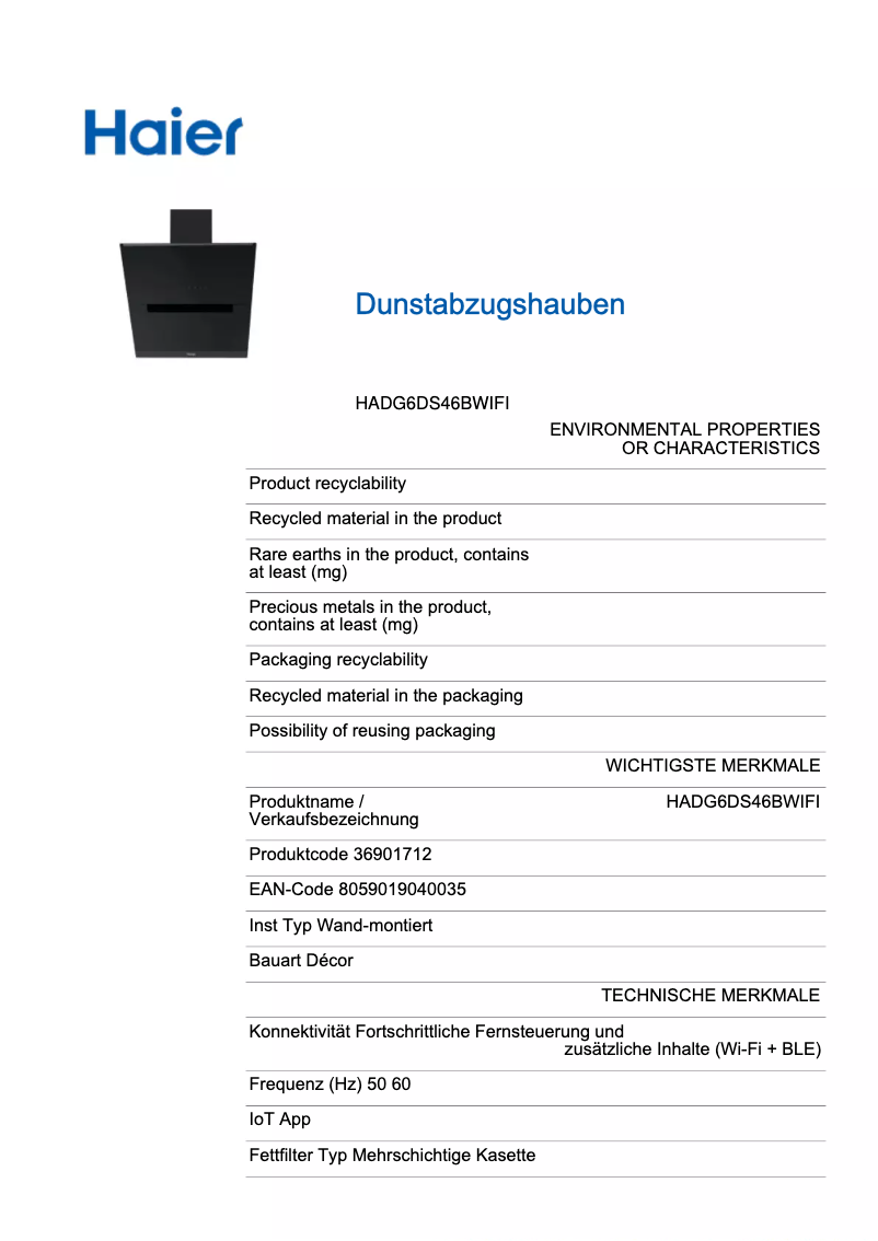 Image de la première page du manuel de l'appareil I-Link HADG6DS46BWIFI
