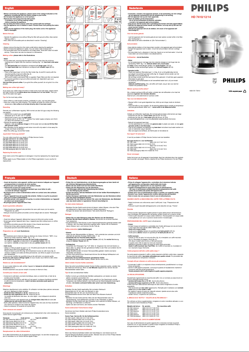 Image de la première page du manuel de l'appareil Cafe Comfort HD7410