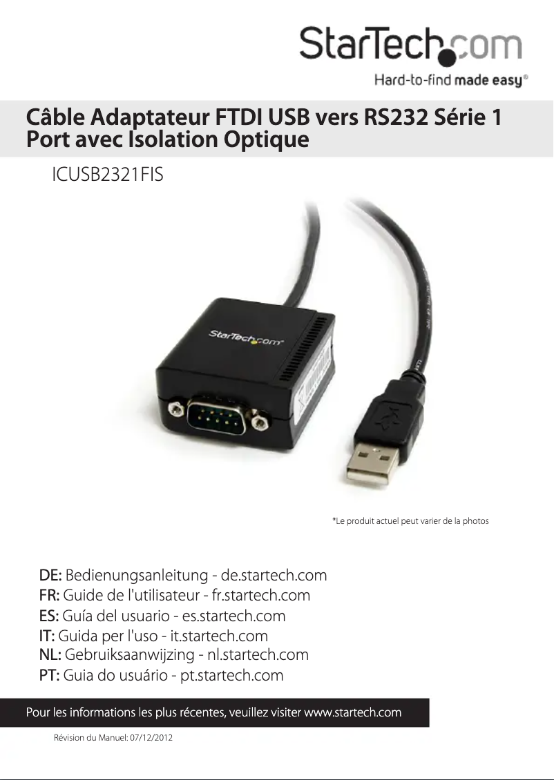 Page 1 de la notice Manuel utilisateur StarTech.com ICUSB2321FIS