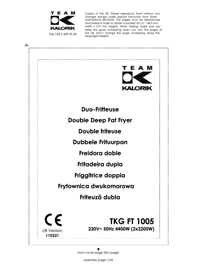 Image de la première page du manuel de l'appareil TKG FT 1005