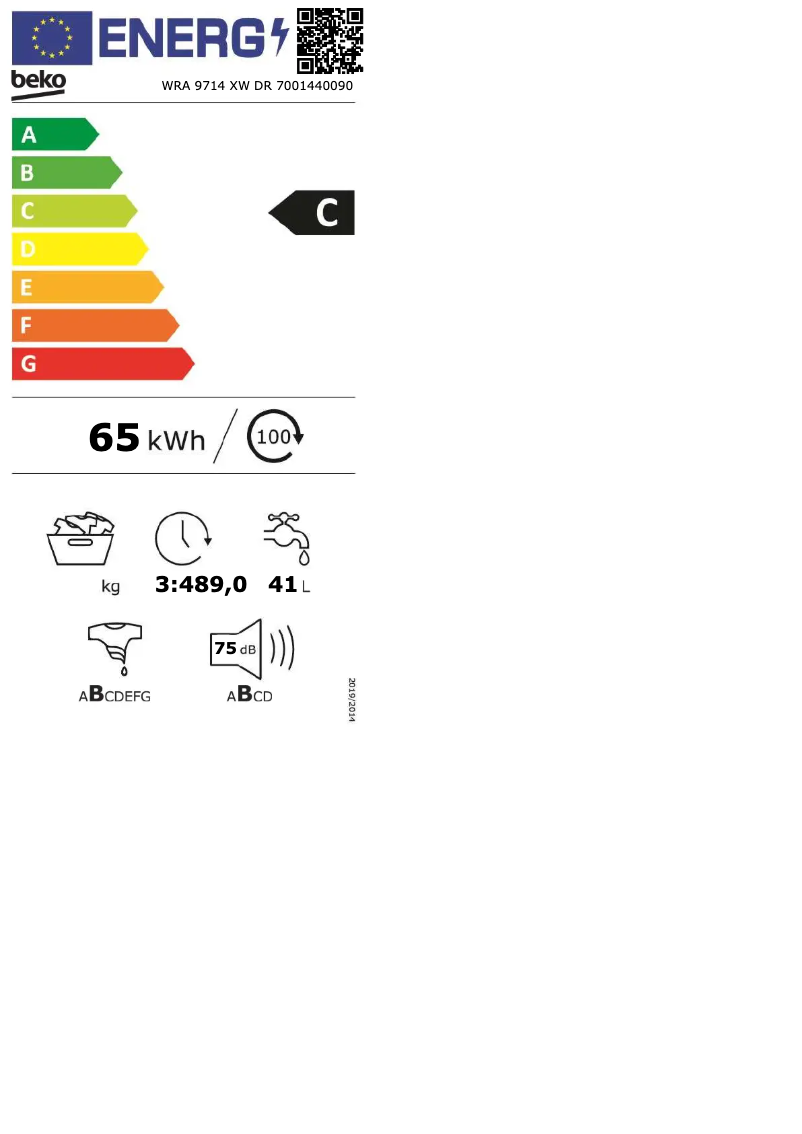 Page 1 de la notice Label énergétique Beko WRA 9714 XW DR