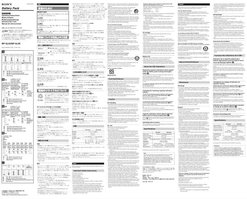 Page n°1 - Manuel utilisateur Sony BP-GL65