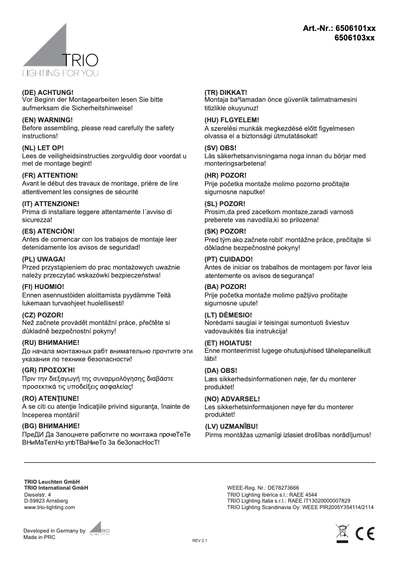Page n°1 - Manuel utilisateur Trio Lighting Zagros 650610132