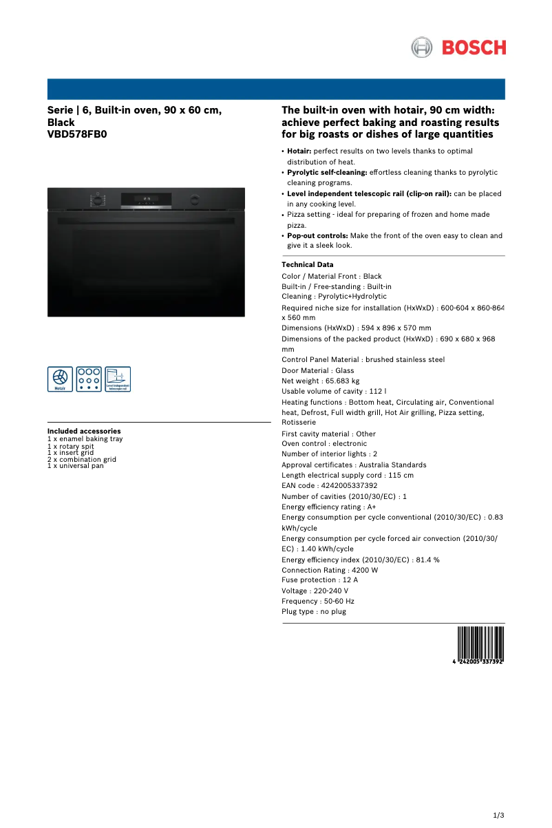 Página 1 del manual Ficha técnica Bosch VBD578FB0