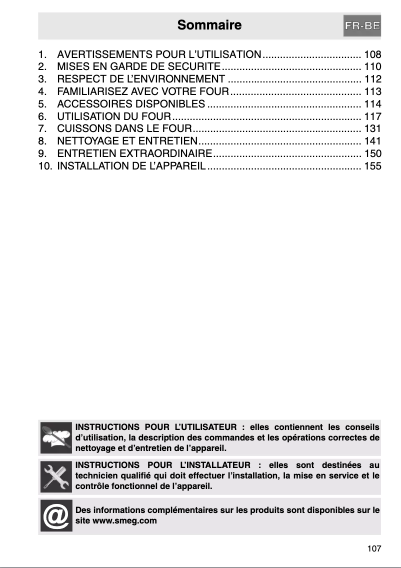 Page 1 de la notice Manuel utilisateur Smeg FP610AB