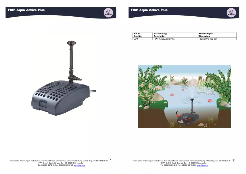 Page 1 de la notice Manuel utilisateur Fiap Aqua Active Plus