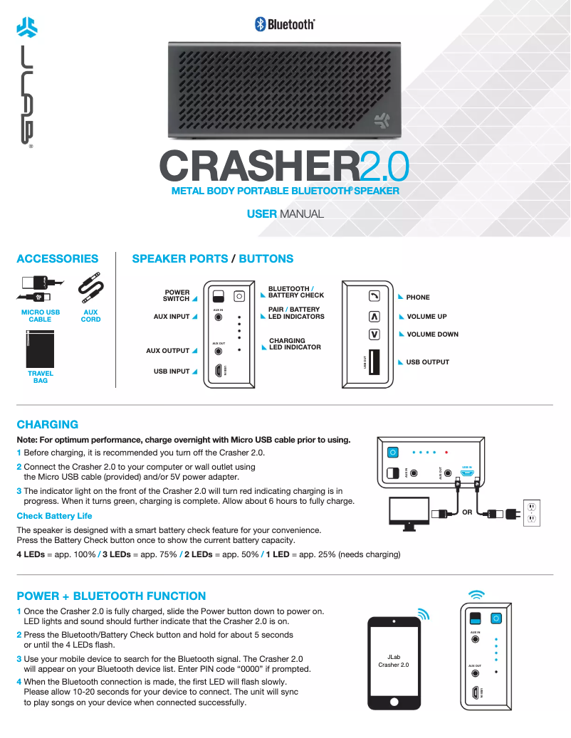 Page 1 de la notice Manuel utilisateur JLab Crasher 2.0