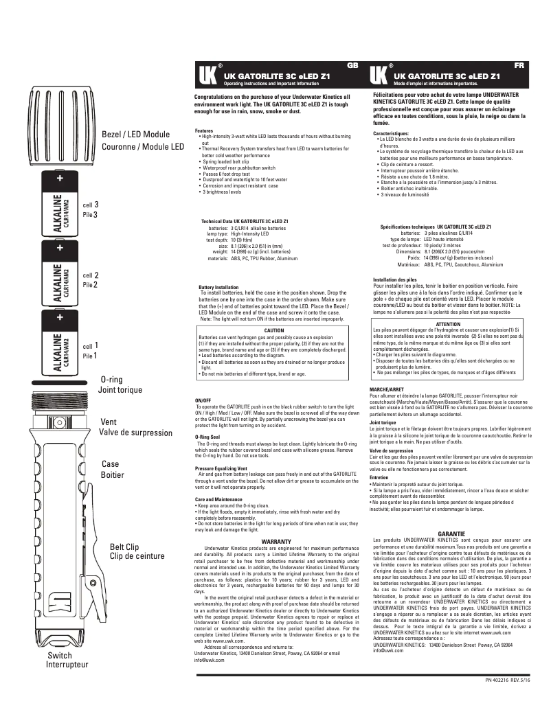 Image de la première page du manuel de l'appareil Gatorlite eLED Z1