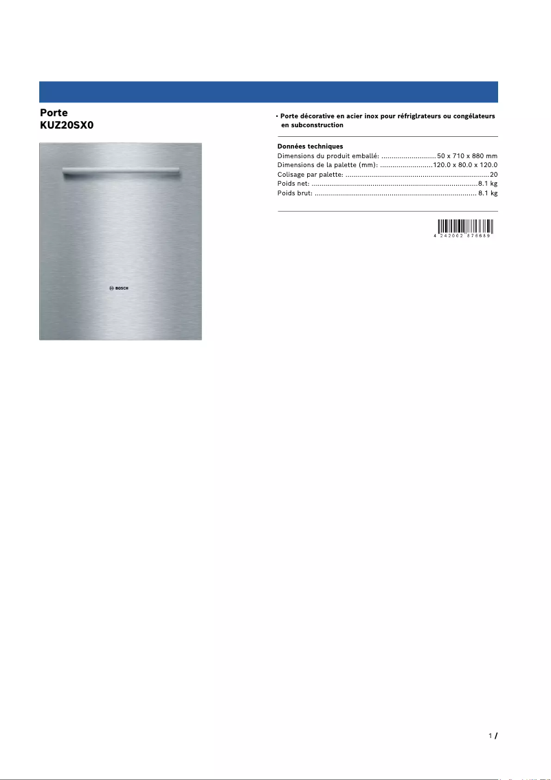 Page n°1 - Manuel utilisateur Bosch KUZ20SX0