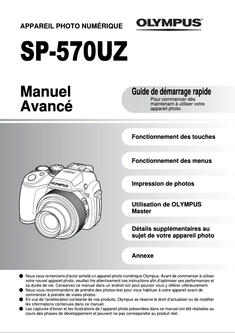 Page 1 de la notice Manuel utilisateur Olympus SP-570UZ