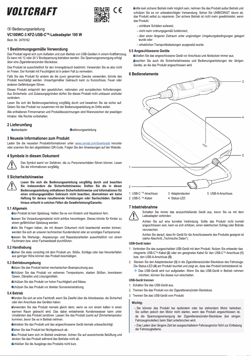 Page n°1 - Manuel utilisateur Voltcraft VC100WC-3