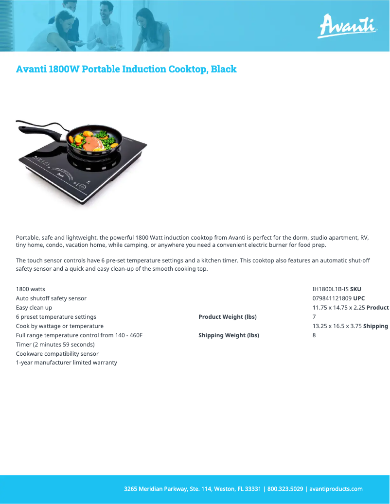 Page 1 de la notice Fiche technique Avanti IH1800L1B-IS