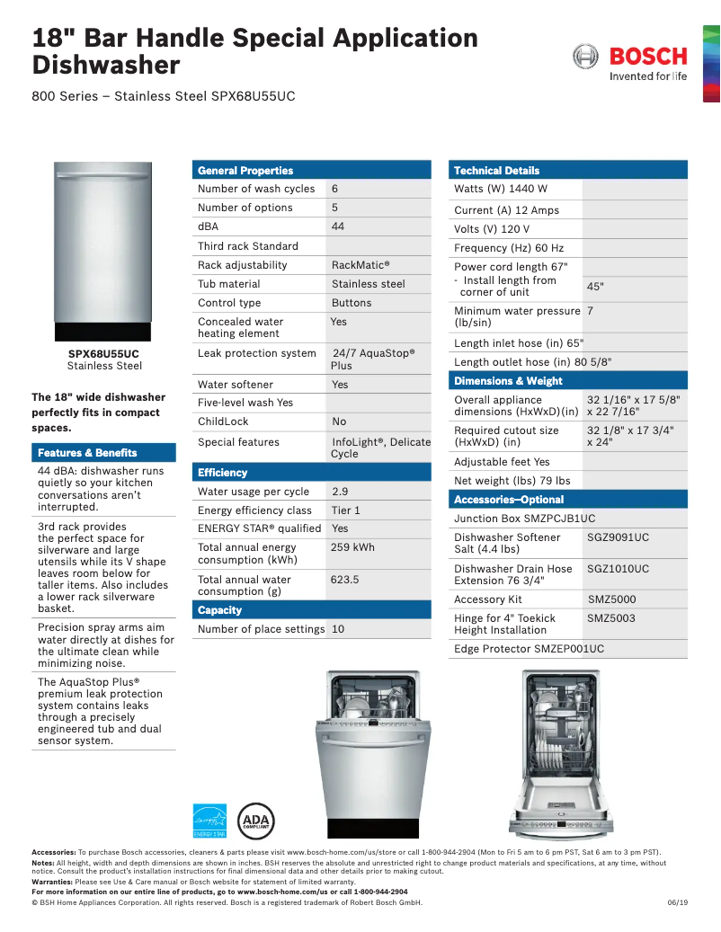Page n°1 - Fiche technique Bosch SPE68U55UC