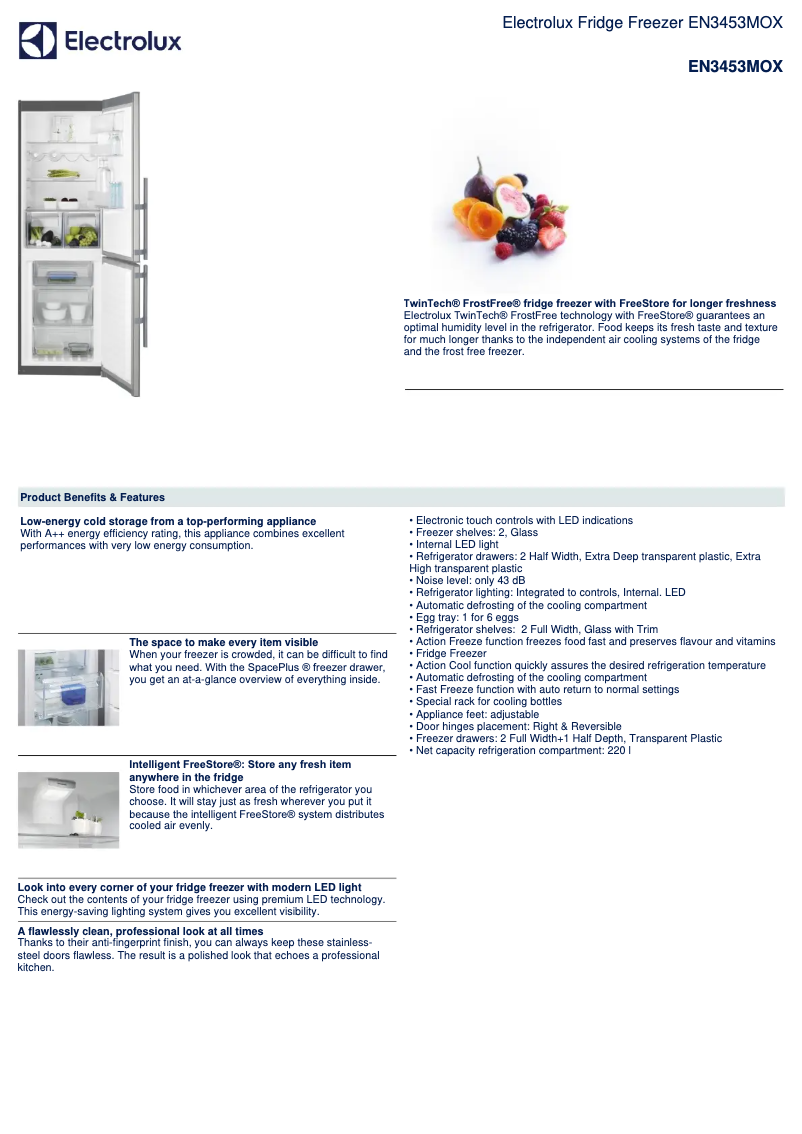 Página 1 del manual Ficha técnica Electrolux EN3453MOX