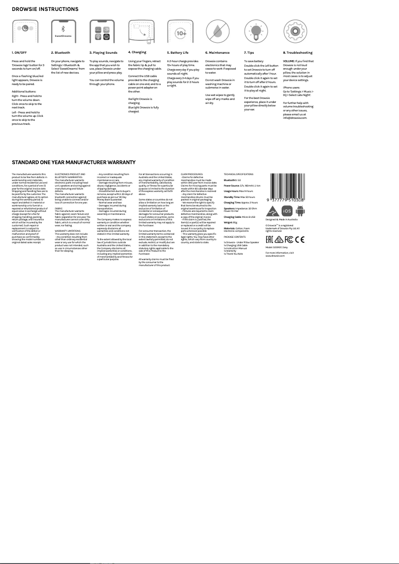 Page n°1 - Manuel utilisateur Drowsie Calming Under Pillow Speaker