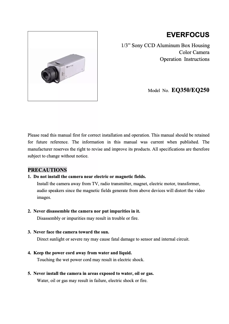 Page n°1 - Manuel utilisateur EverFocus EQ250A/N