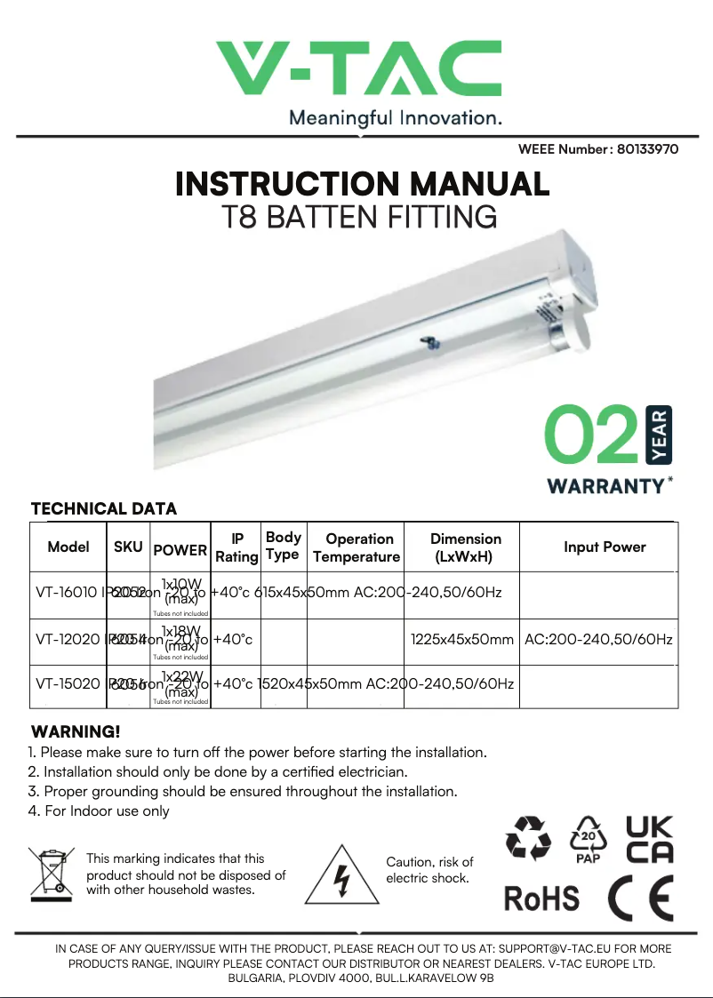 Page 1 de la notice Manuel utilisateur V-TAC VT-16010