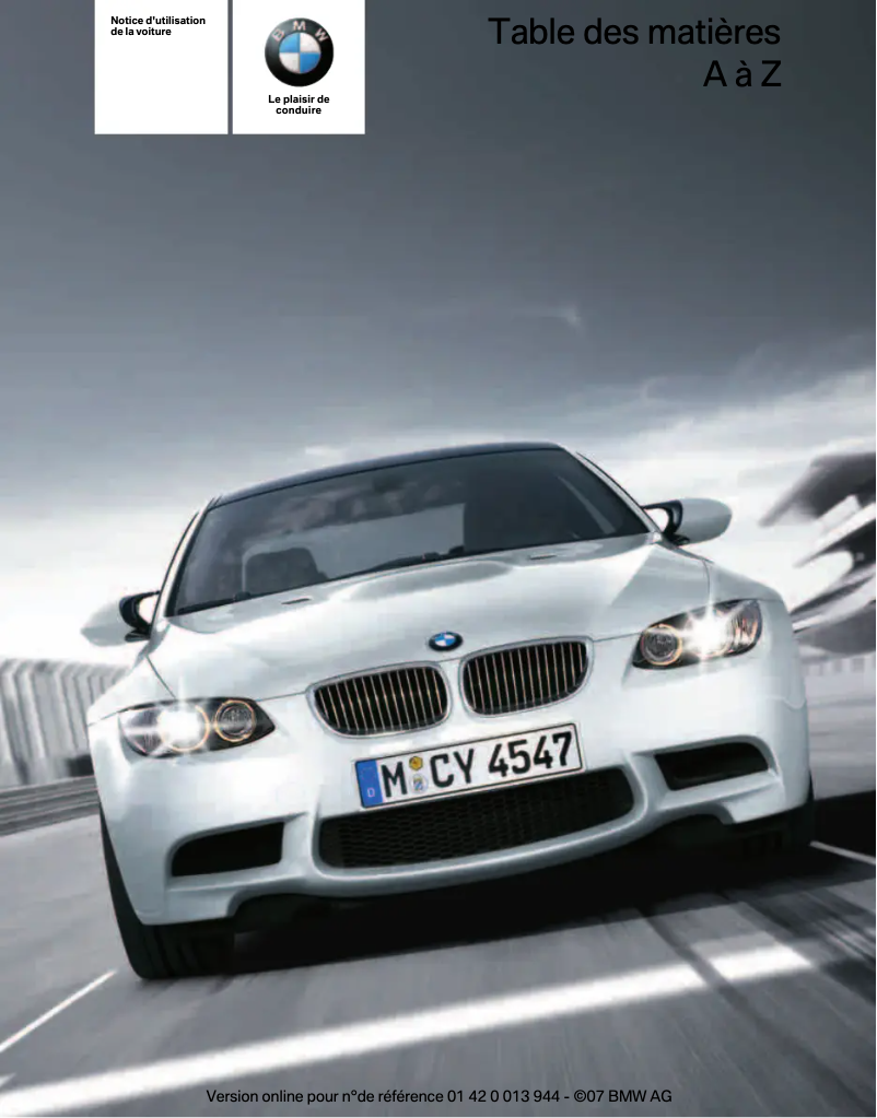Page 1 de la notice Manuel utilisateur BMW M3 (2007)