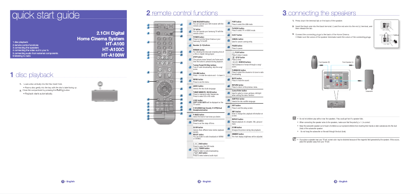 Image de la première page du manuel de l'appareil HT-A100