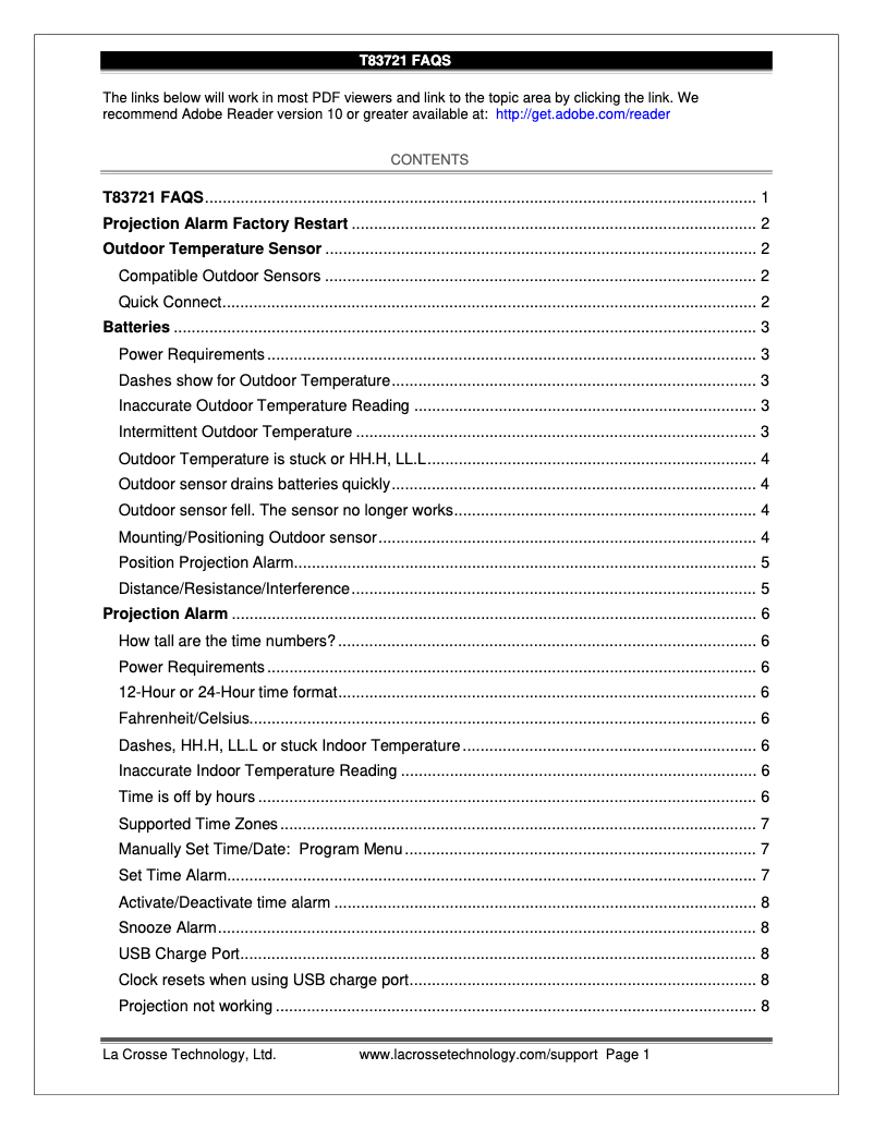 Page 1 de la notice FAQ La Crosse Technology T83721