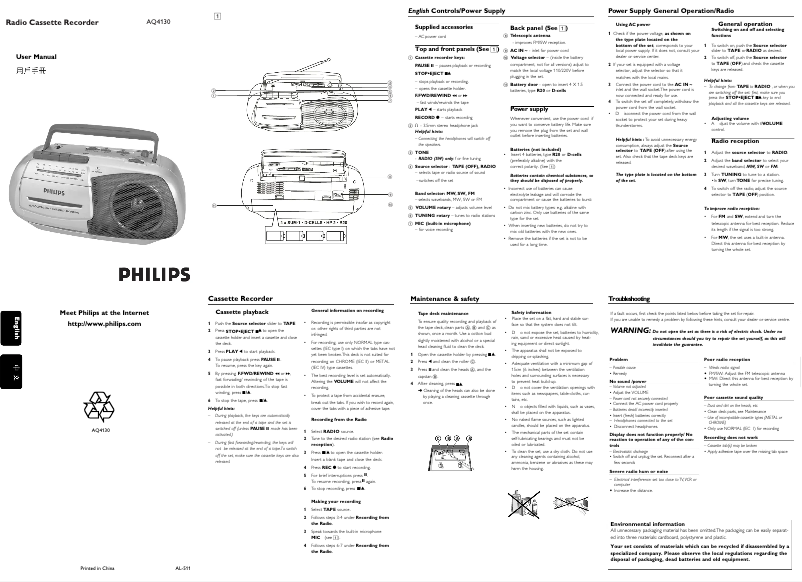 Image de la première page du manuel de l'appareil AQ4130