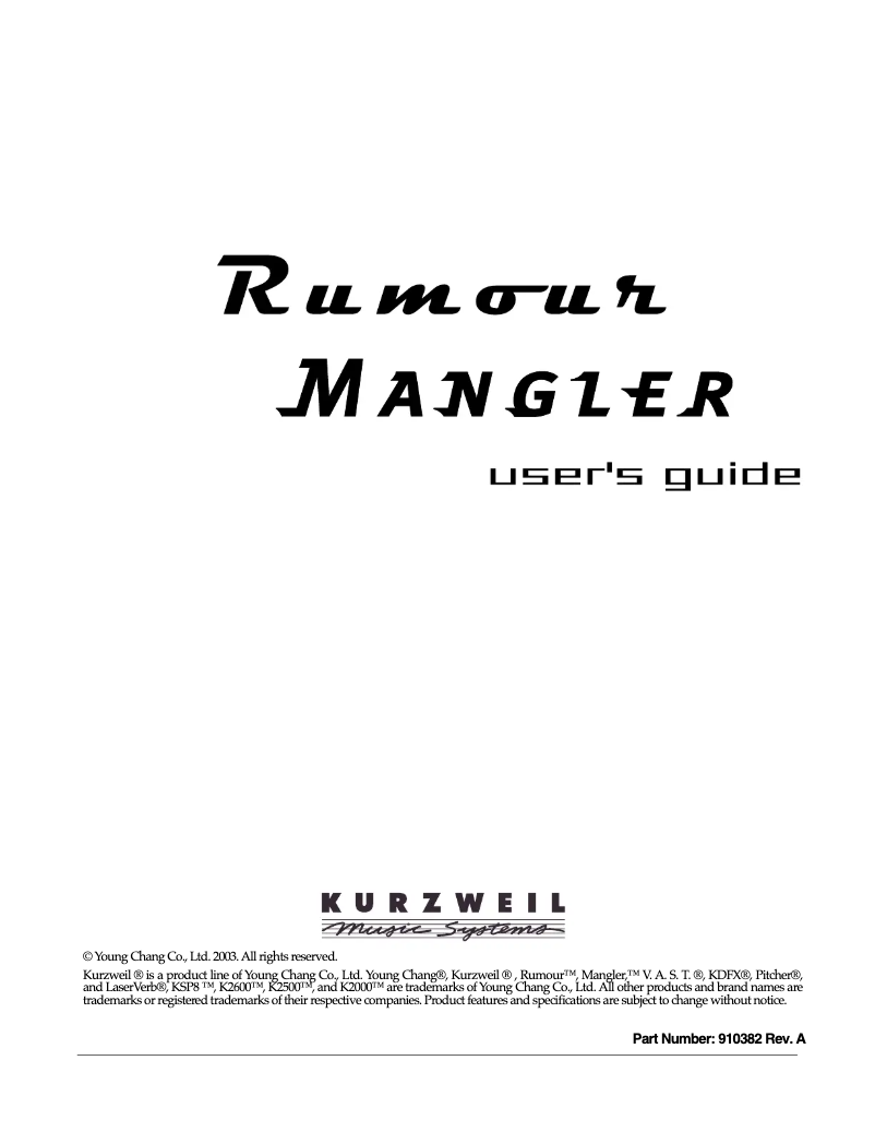 Image de la première page du manuel de l'appareil Rumour