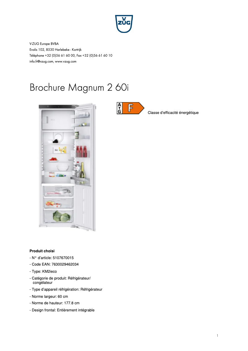 Page 1 de la notice Brochure V-Zug Magnum 2 60i